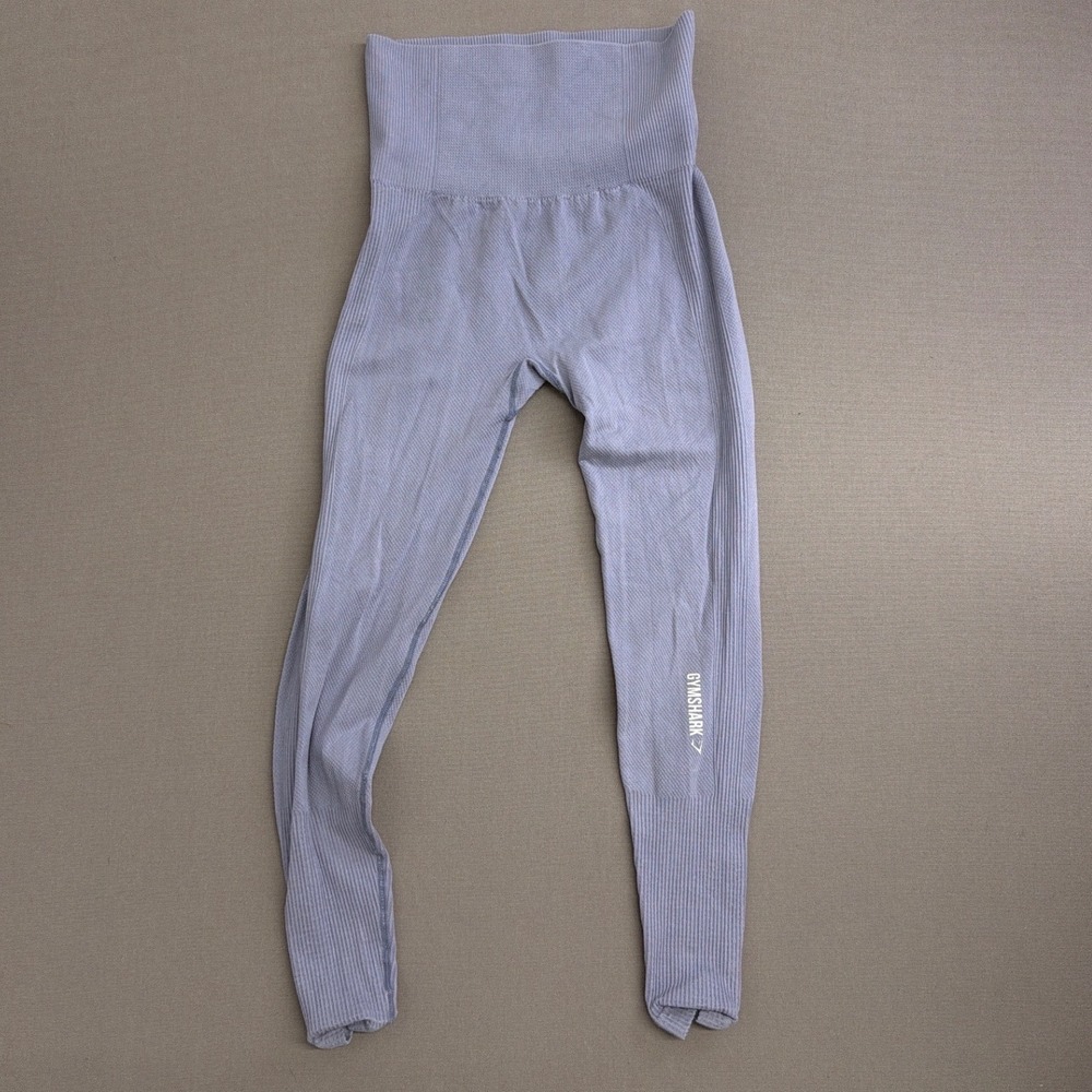 Gymshark Womens High Waisted Seamless Leggings Periwinkle Purple Ribbed Knit